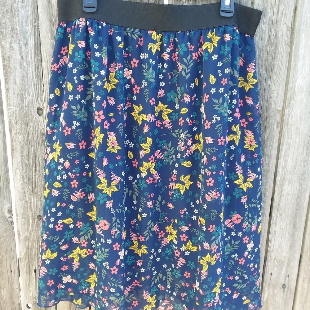 LuLaRoe Lola Skirt Navy with Flowers